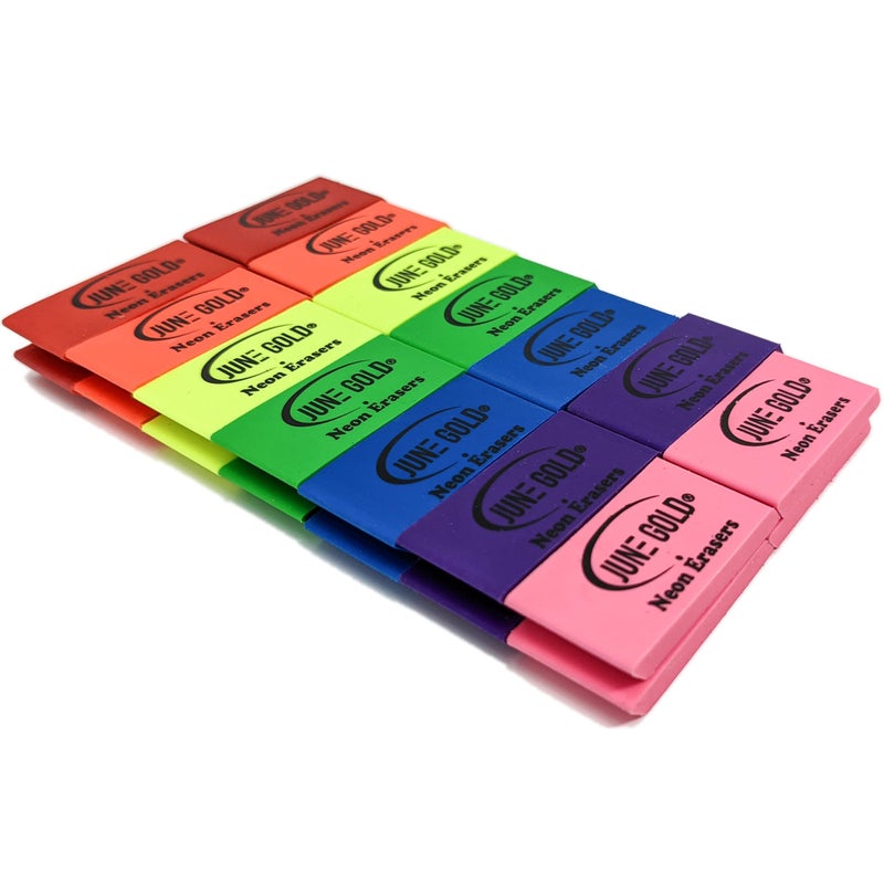 June Gold 28 Neon Colored Rubber Erasers - These All-Purpose erasers are Perfect for classrooms, Homes & Offices - Image 2